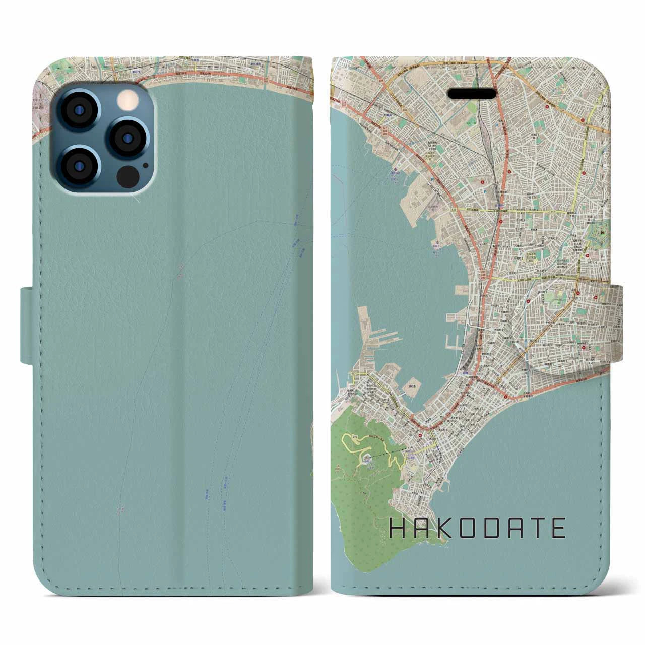【函館(北海道)】地図柄iPhoneケース(手帳タイプ)ナチュラル・iPhone 12 / 12 Pro 用