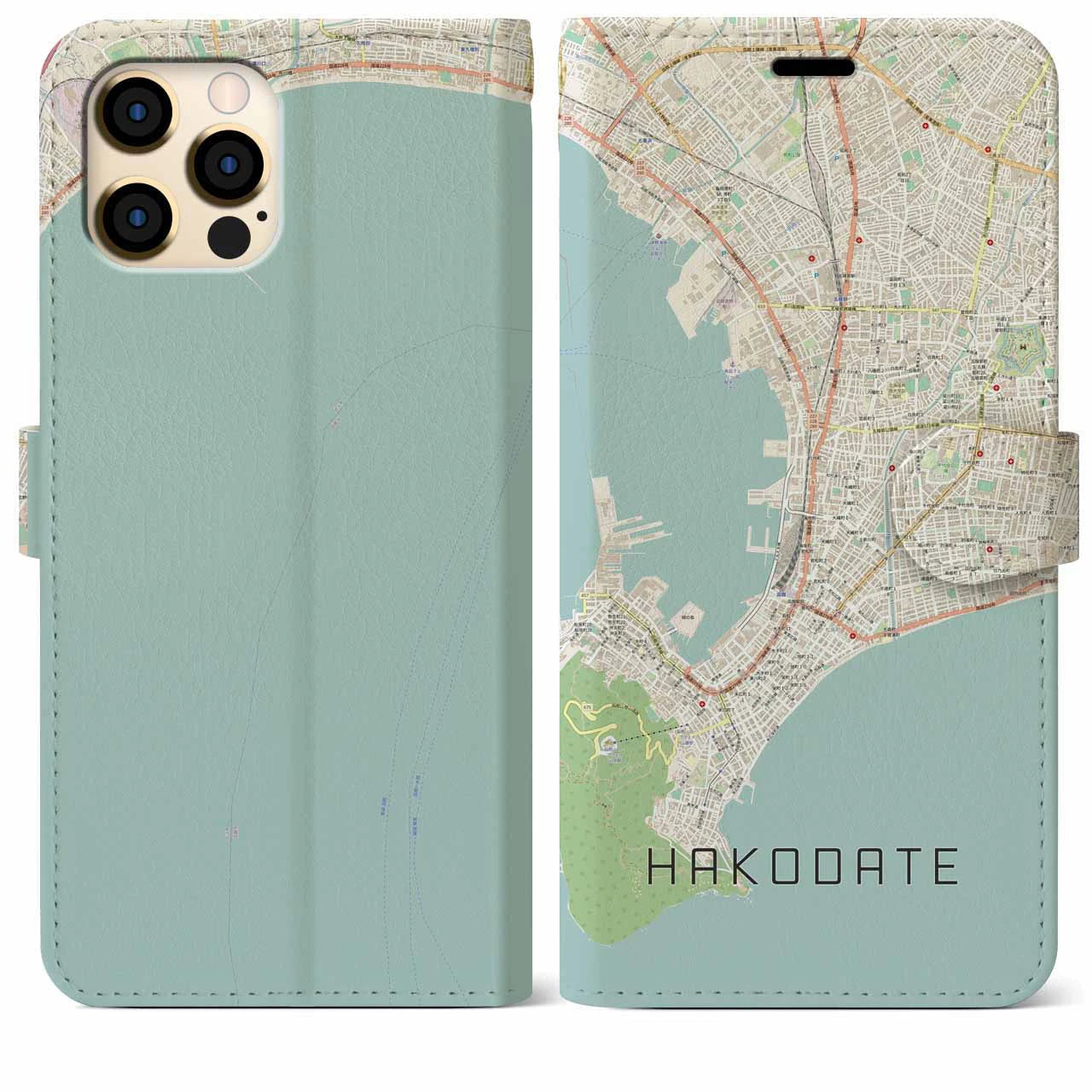 【函館(北海道)】地図柄iPhoneケース(手帳タイプ)ナチュラル・iPhone 12 Pro Max 用