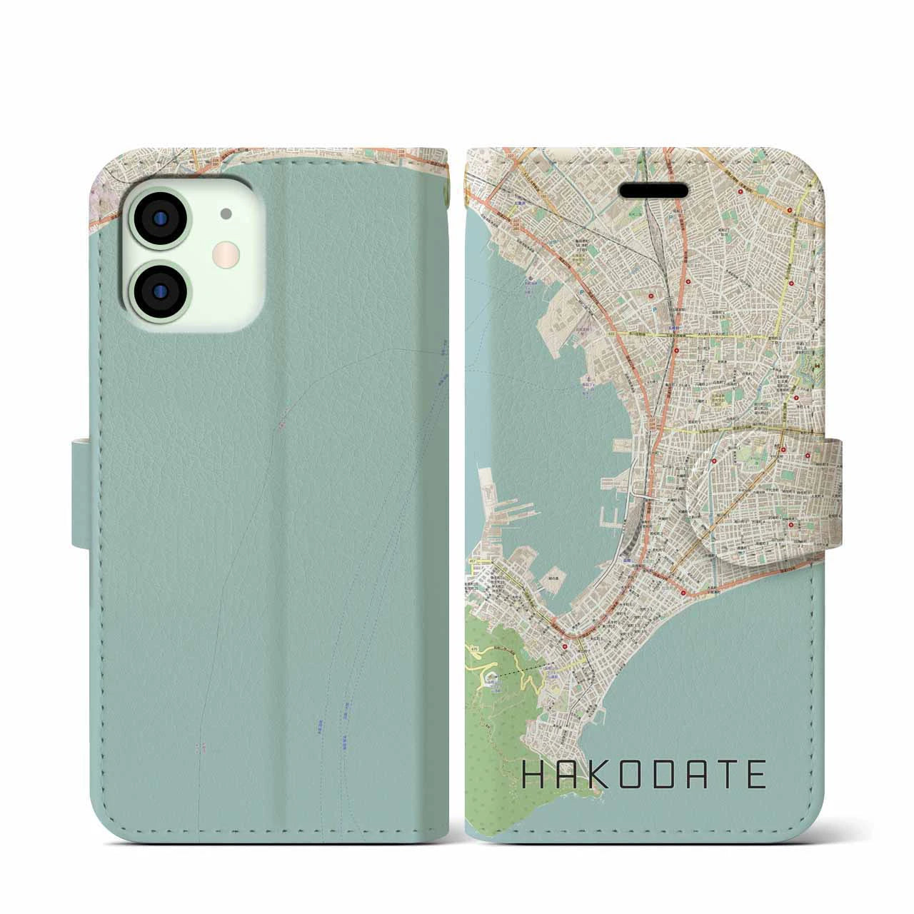 【函館(北海道)】地図柄iPhoneケース(手帳タイプ)ナチュラル・iPhone 12 mini 用