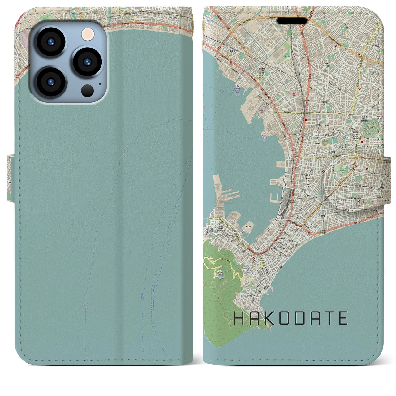 【函館(北海道)】地図柄iPhoneケース(手帳タイプ)ナチュラル・iPhone 13 Pro Max 用