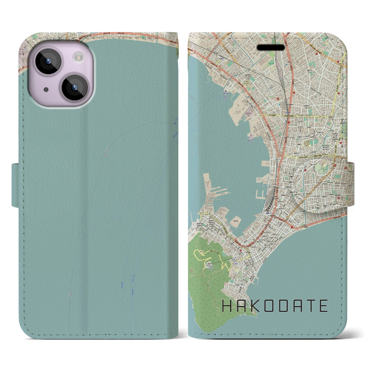 【函館(北海道)】地図柄iPhoneケース(手帳タイプ)ナチュラル・iPhone 14 用