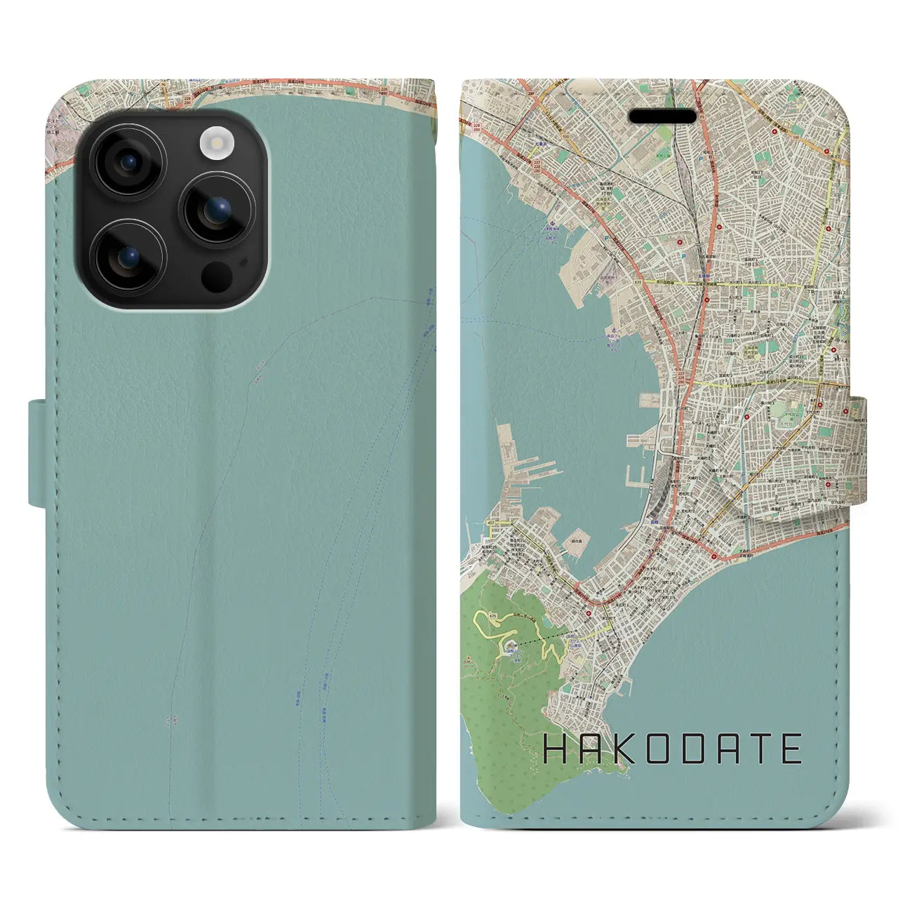 【函館(北海道)】地図柄iPhoneケース(手帳タイプ)ナチュラル・iPhone 16 用
