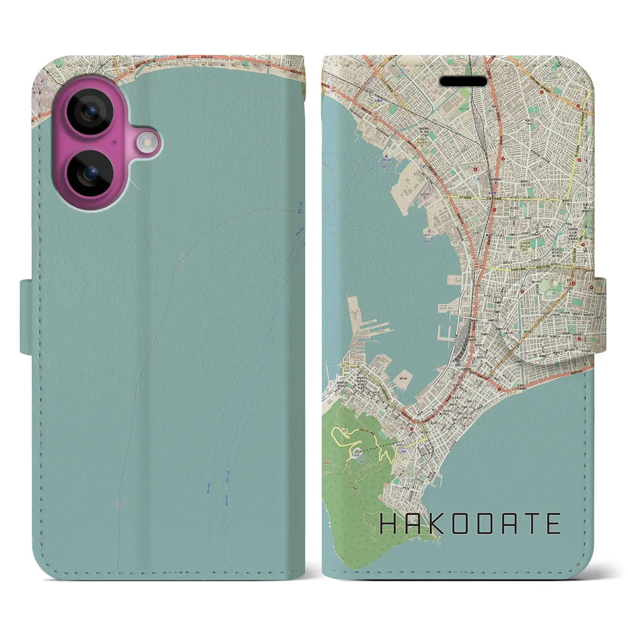 【函館(北海道)】地図柄iPhoneケース(手帳タイプ)ナチュラル・iPhone 16 Pro 用