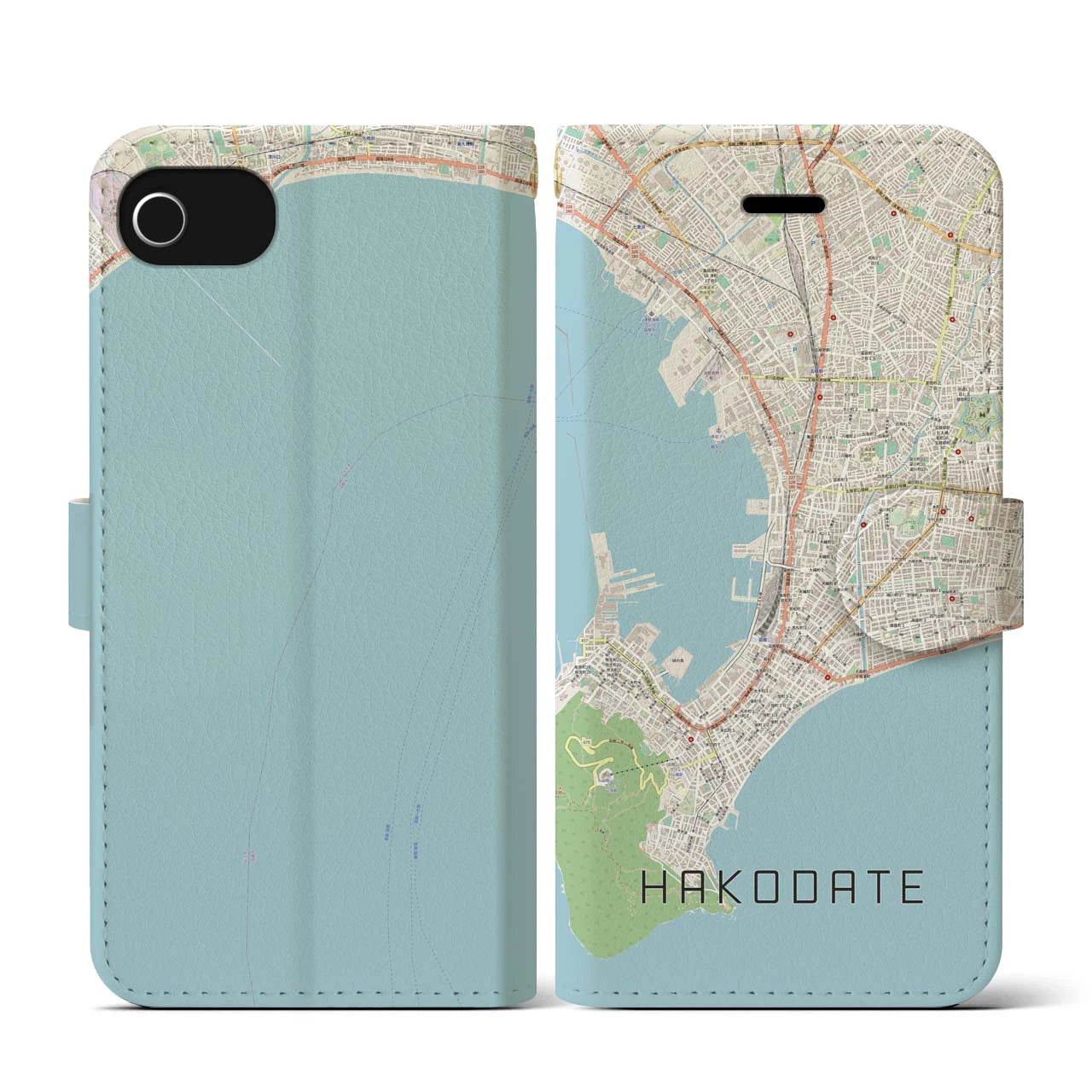 【函館(北海道)】地図柄iPhoneケース(手帳タイプ)ナチュラル・iPhone SE(第3 / 第2世代) / 8 / 7 / 6s / 6 用