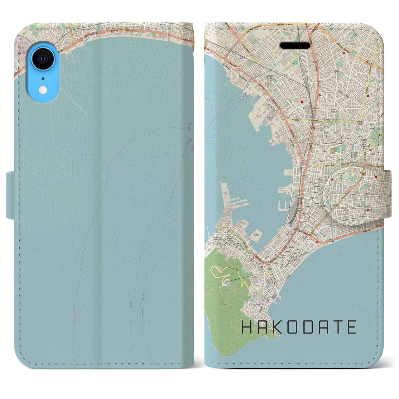 【函館(北海道)】地図柄iPhoneケース(手帳タイプ)ナチュラル・iPhone XR 用