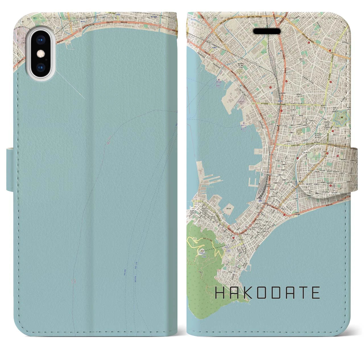 【函館(北海道)】地図柄iPhoneケース(手帳タイプ)ナチュラル・iPhone XS Max 用