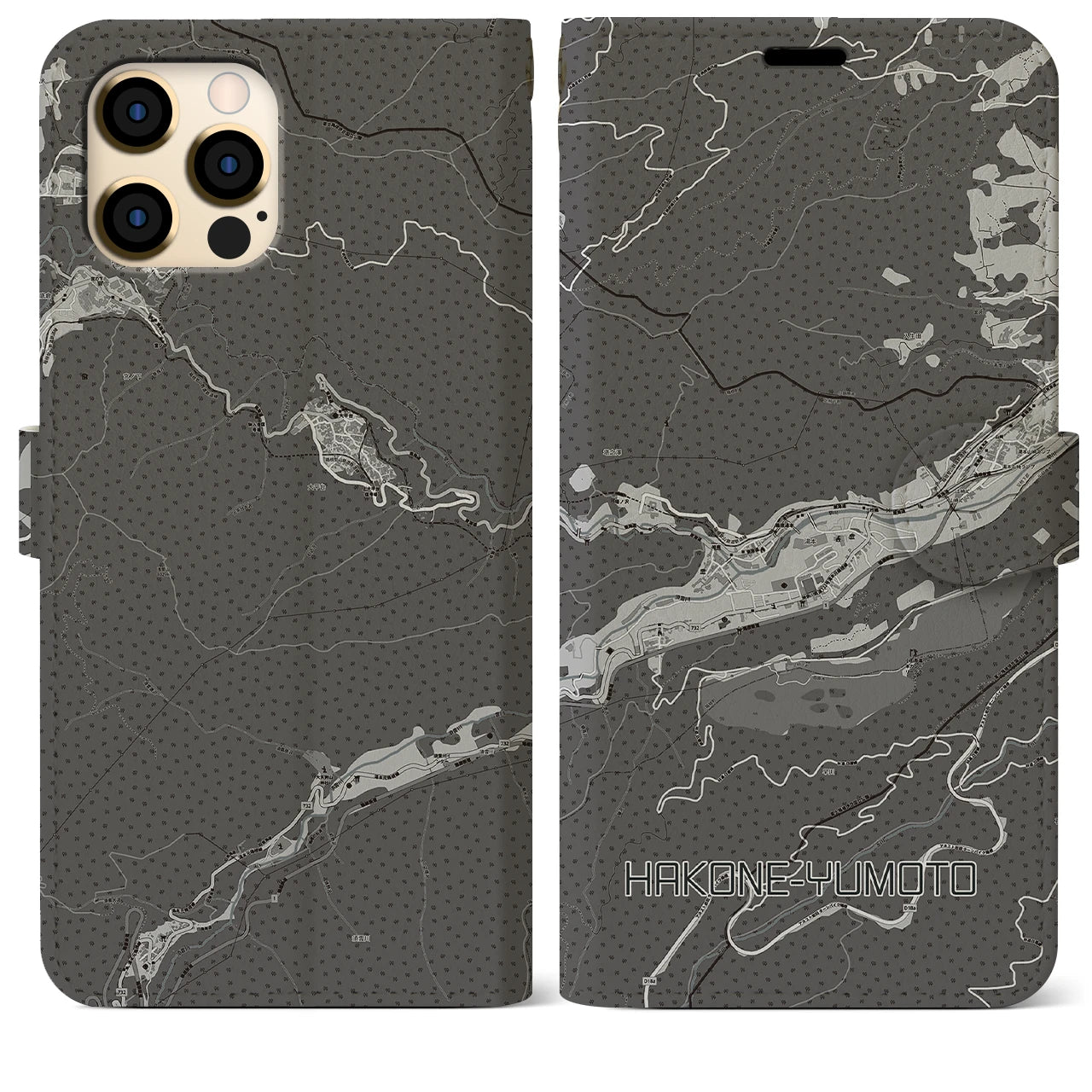 【箱根湯本(神奈川県)】地図柄iPhoneケース(手帳タイプ)モノトーン・iPhone 12 Pro Max 用