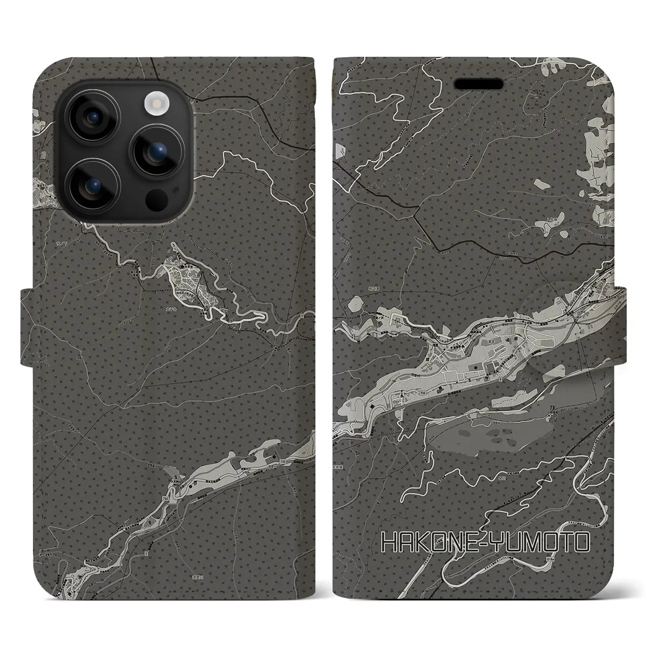 【箱根湯本(神奈川県)】地図柄iPhoneケース(手帳タイプ)モノトーン・iPhone 16 用