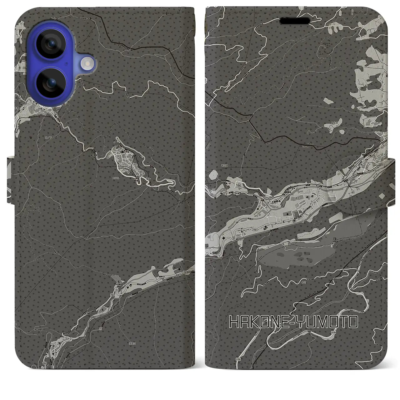 【箱根湯本(神奈川県)】地図柄iPhoneケース(手帳タイプ)モノトーン・iPhone 16 Pro Max 用