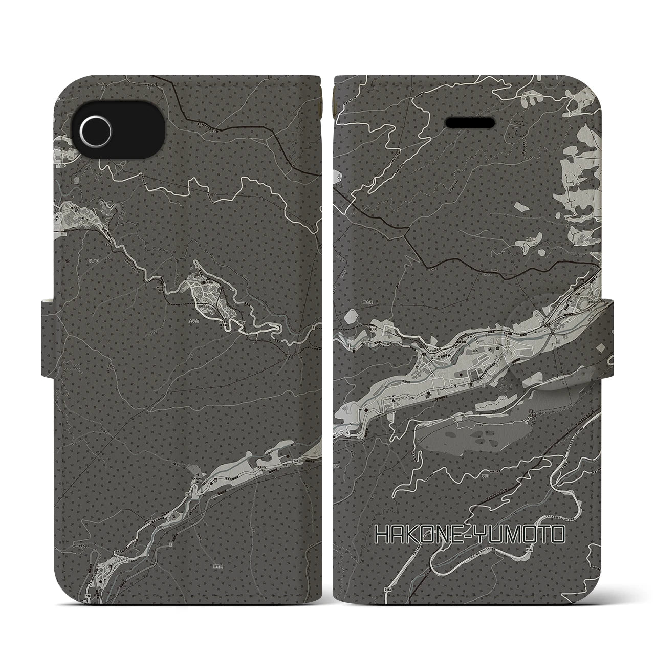 【箱根湯本(神奈川県)】地図柄iPhoneケース(手帳タイプ)モノトーン・iPhone SE(第3 / 第2世代) / 8 / 7 / 6s / 6 用