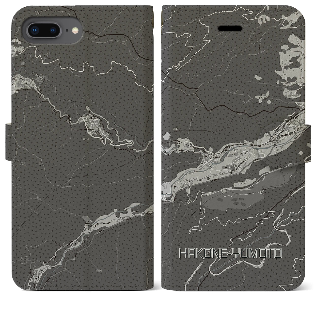 【箱根湯本(神奈川県)】地図柄iPhoneケース(手帳タイプ)モノトーン・iPhone 8Plus /7Plus / 6sPlus / 6Plus 用