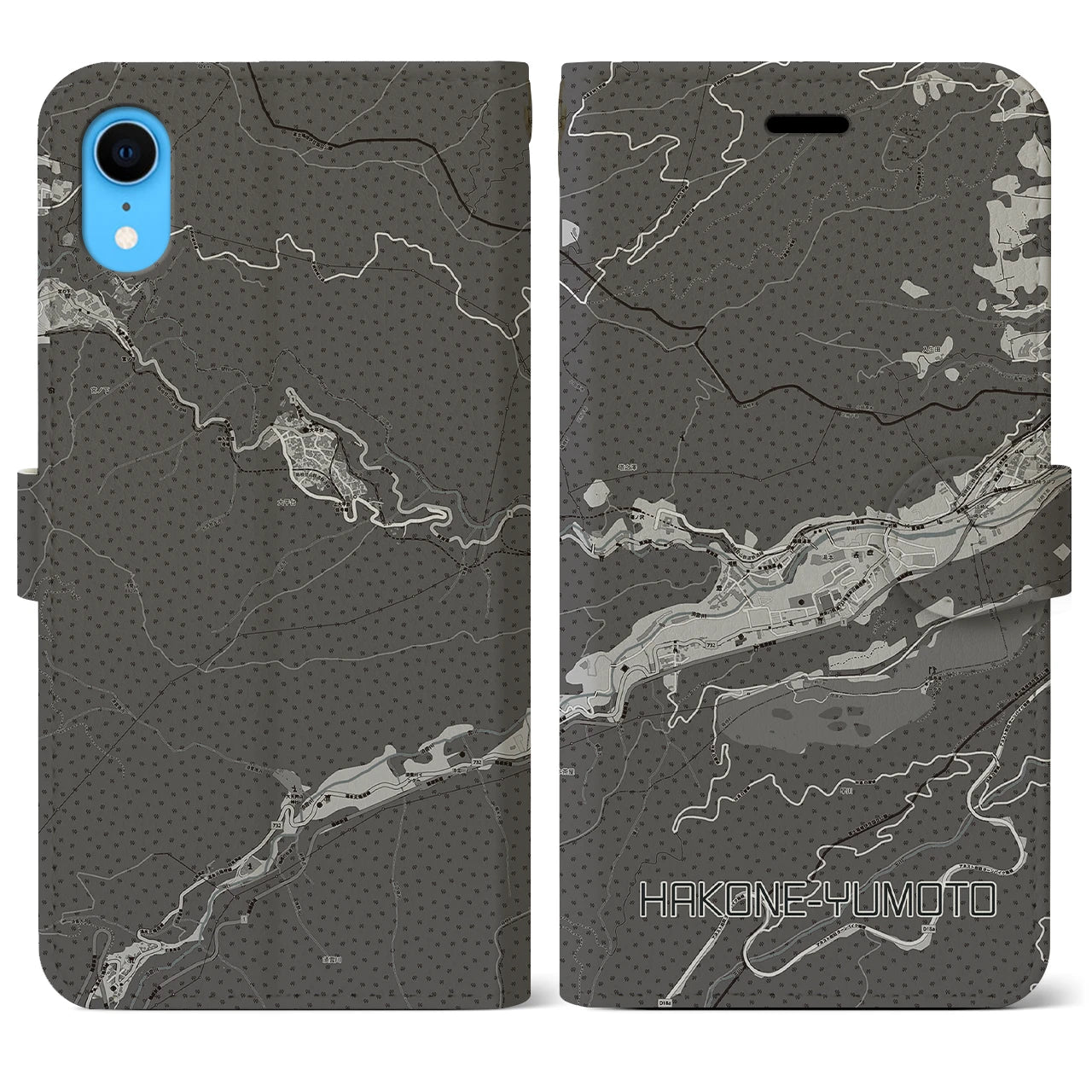 【箱根湯本(神奈川県)】地図柄iPhoneケース(手帳タイプ)モノトーン・iPhone XR 用