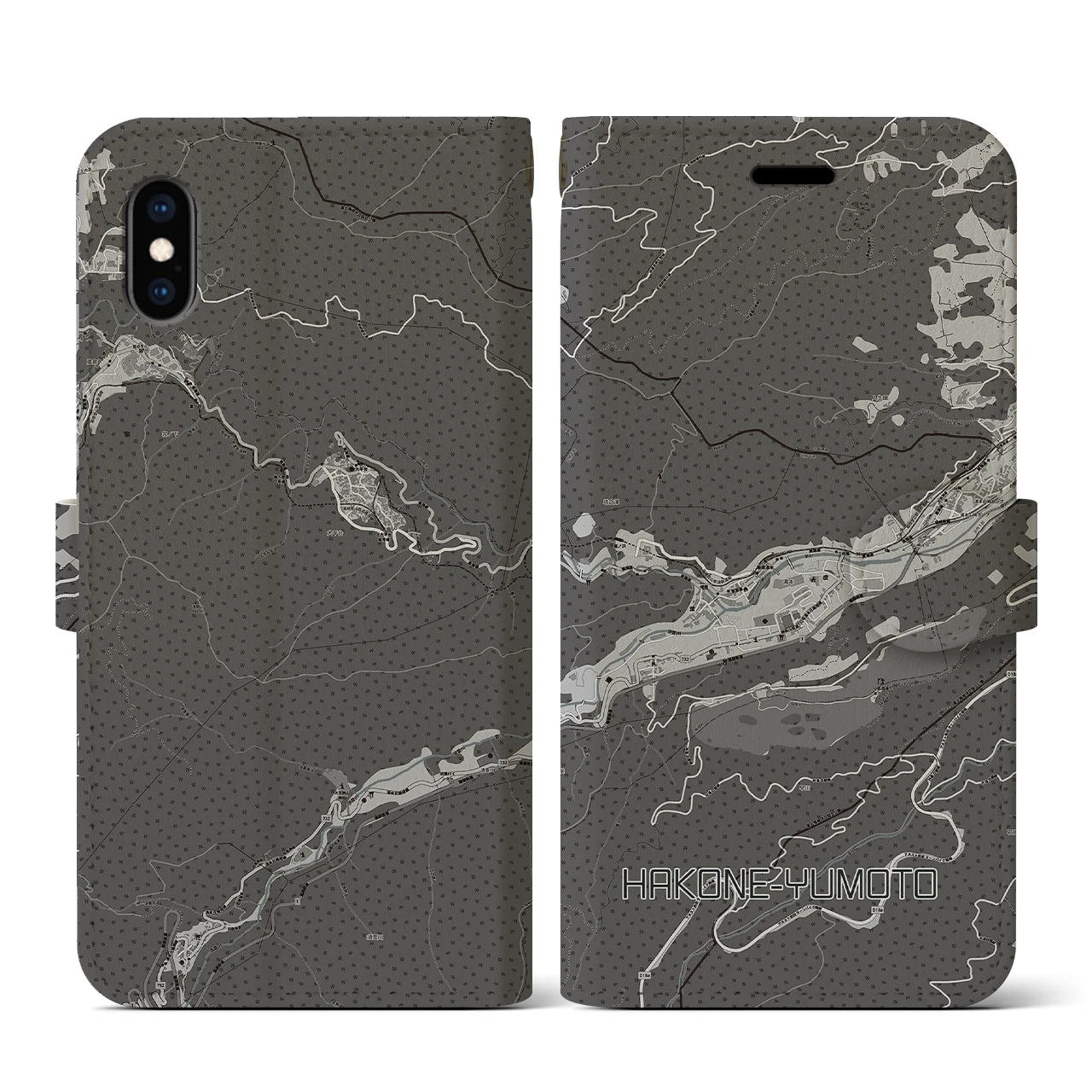 【箱根湯本(神奈川県)】地図柄iPhoneケース(手帳タイプ)モノトーン・iPhone XS / X 用
