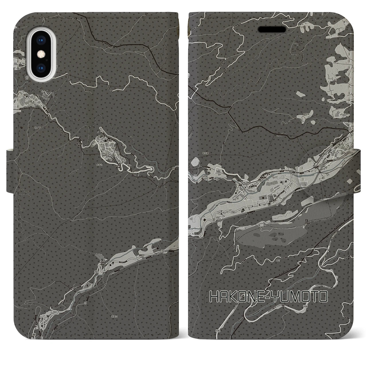 【箱根湯本(神奈川県)】地図柄iPhoneケース(手帳タイプ)モノトーン・iPhone XS Max 用