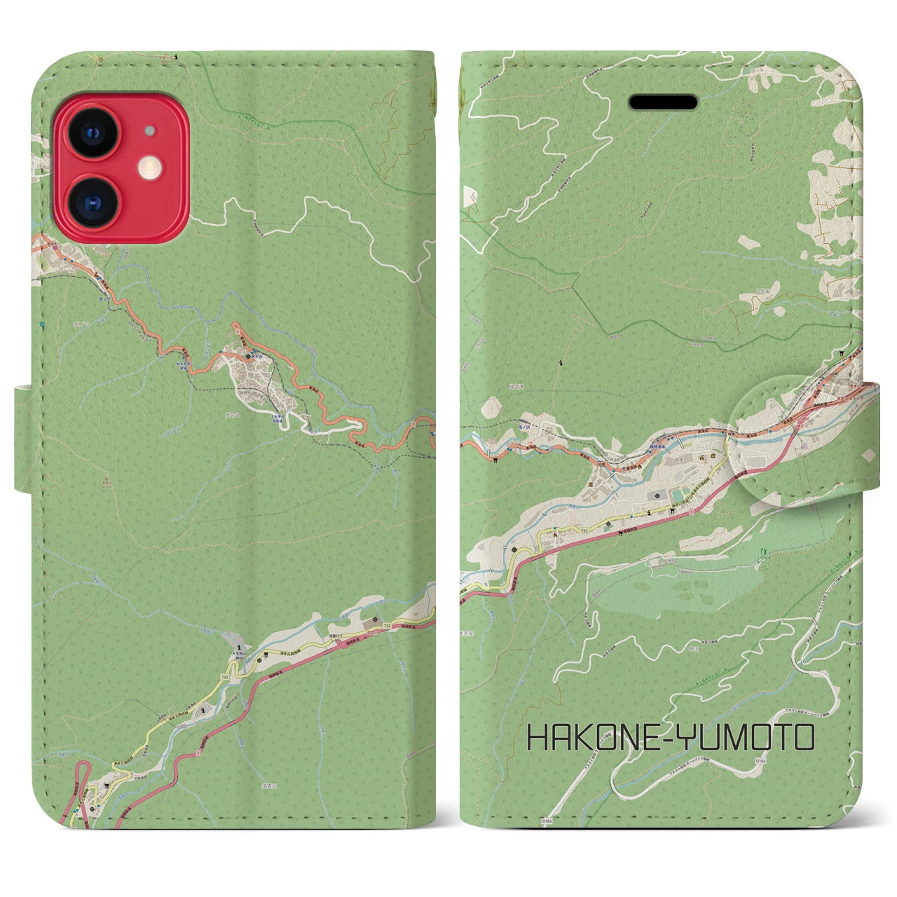 【箱根湯本(神奈川県)】地図柄iPhoneケース(手帳タイプ)ナチュラル・iPhone 11 用
