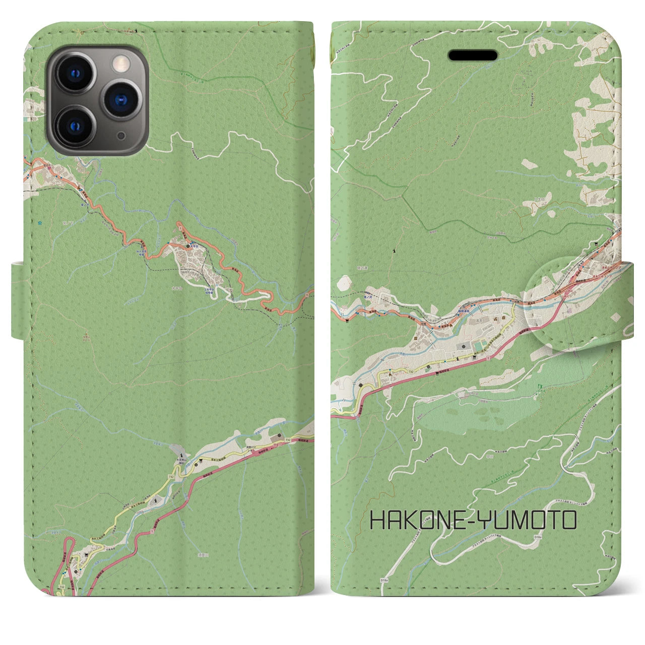 【箱根湯本(神奈川県)】地図柄iPhoneケース(手帳タイプ)ナチュラル・iPhone 11 Pro Max 用