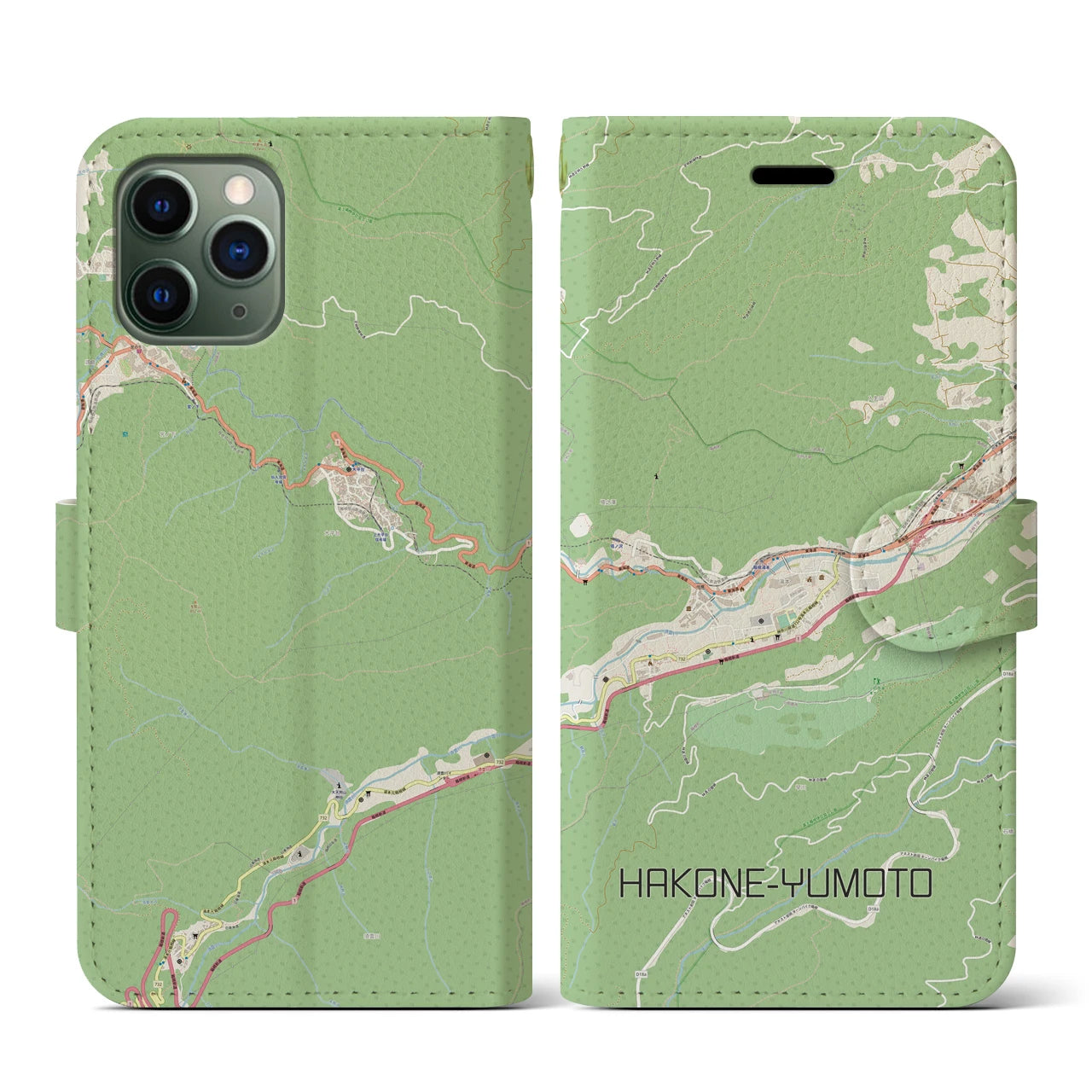 【箱根湯本(神奈川県)】地図柄iPhoneケース(手帳タイプ)ナチュラル・iPhone 11 Pro 用