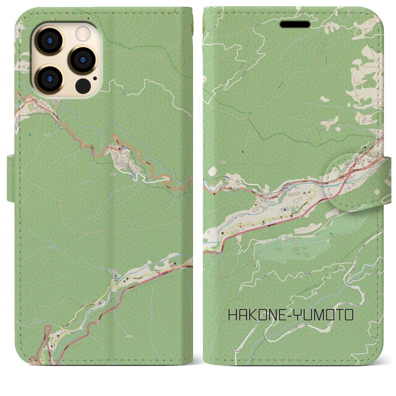 【箱根湯本(神奈川県)】地図柄iPhoneケース(手帳タイプ)ナチュラル・iPhone 12 Pro Max 用