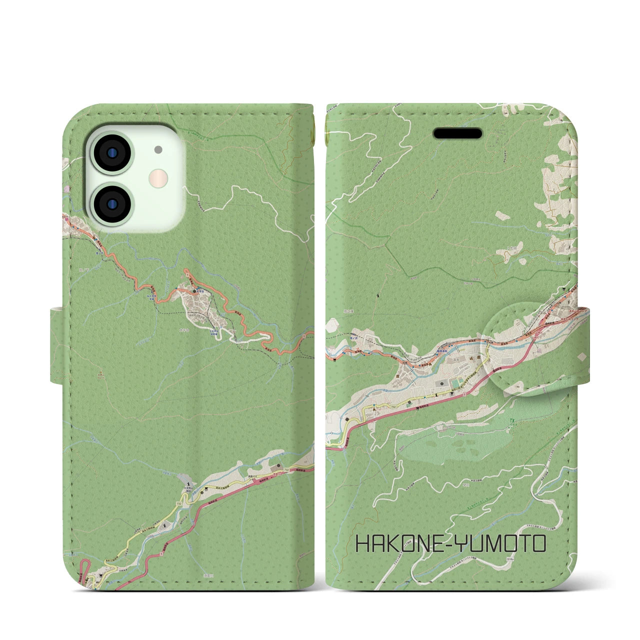 【箱根湯本(神奈川県)】地図柄iPhoneケース(手帳タイプ)ナチュラル・iPhone 12 mini 用