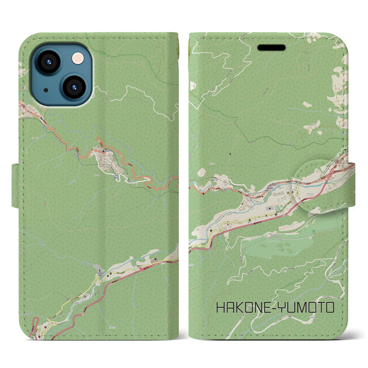 【箱根湯本(神奈川県)】地図柄iPhoneケース(手帳タイプ)ナチュラル・iPhone 13 用