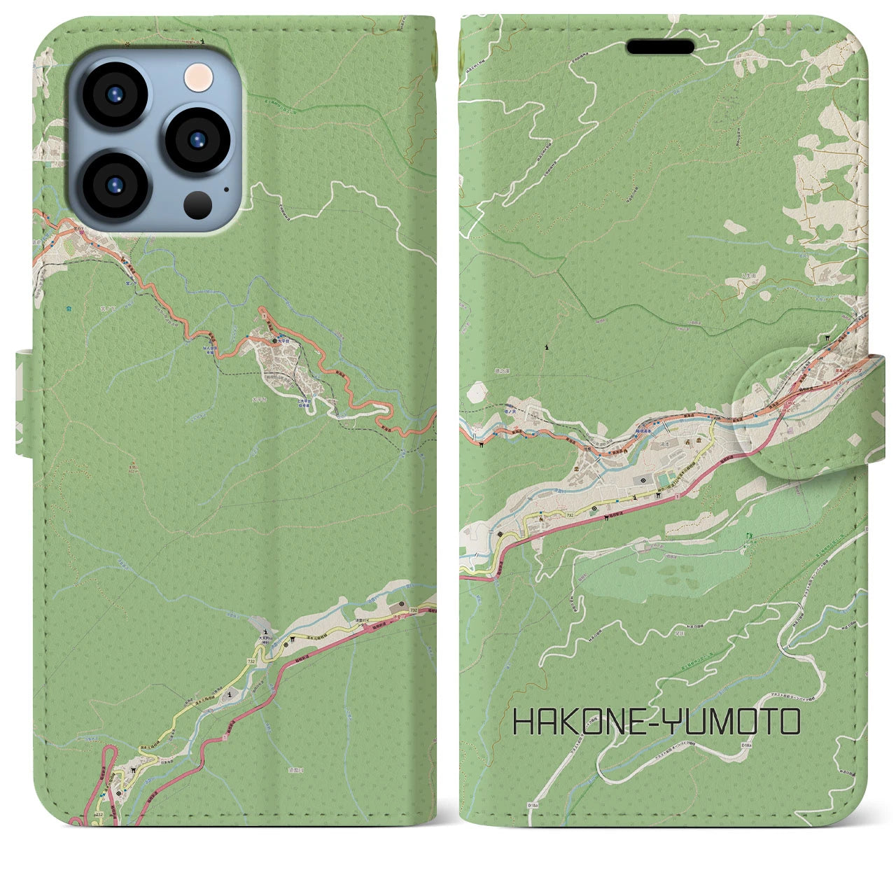 【箱根湯本(神奈川県)】地図柄iPhoneケース(手帳タイプ)ナチュラル・iPhone 13 Pro Max 用
