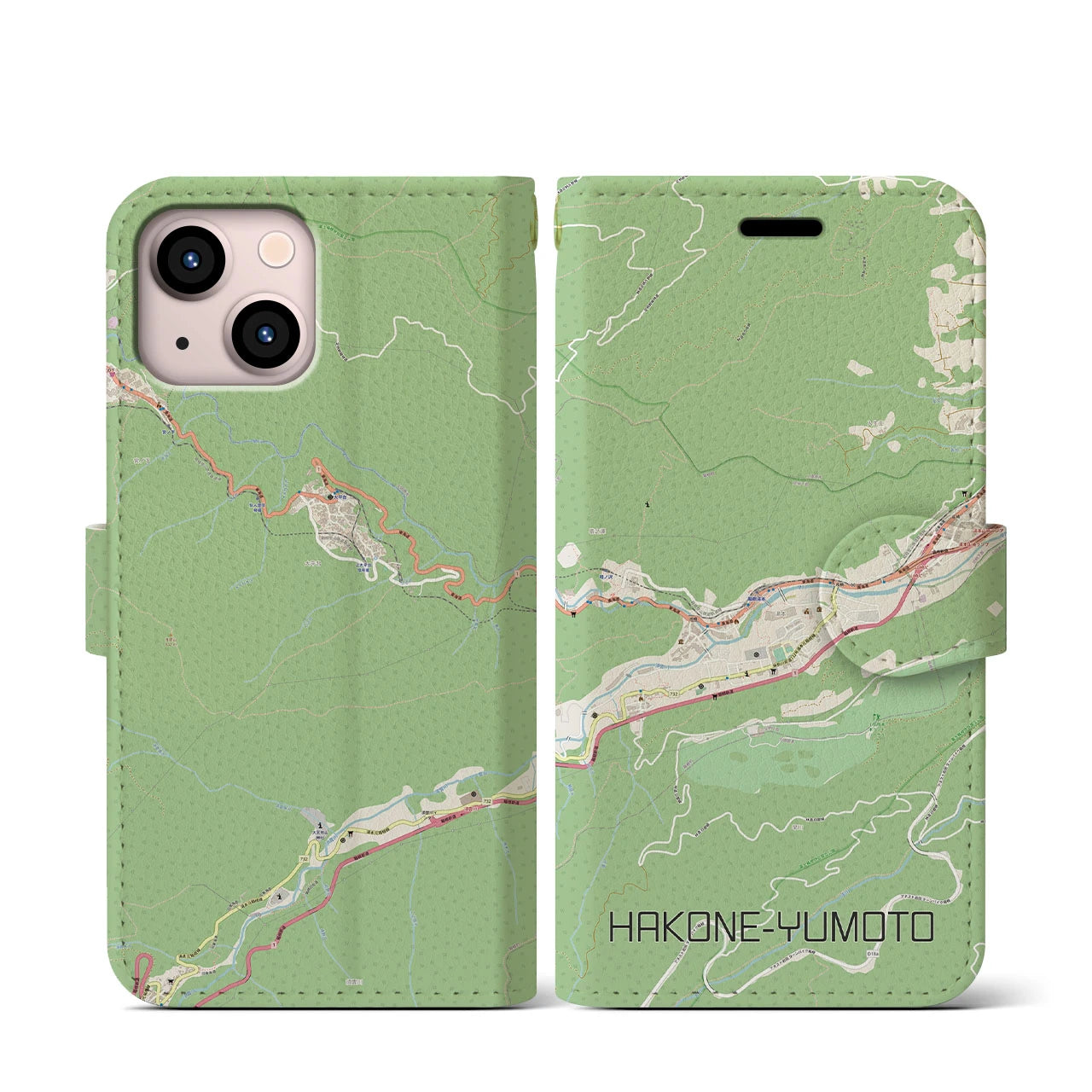 【箱根湯本(神奈川県)】地図柄iPhoneケース(手帳タイプ)ナチュラル・iPhone 13 mini 用