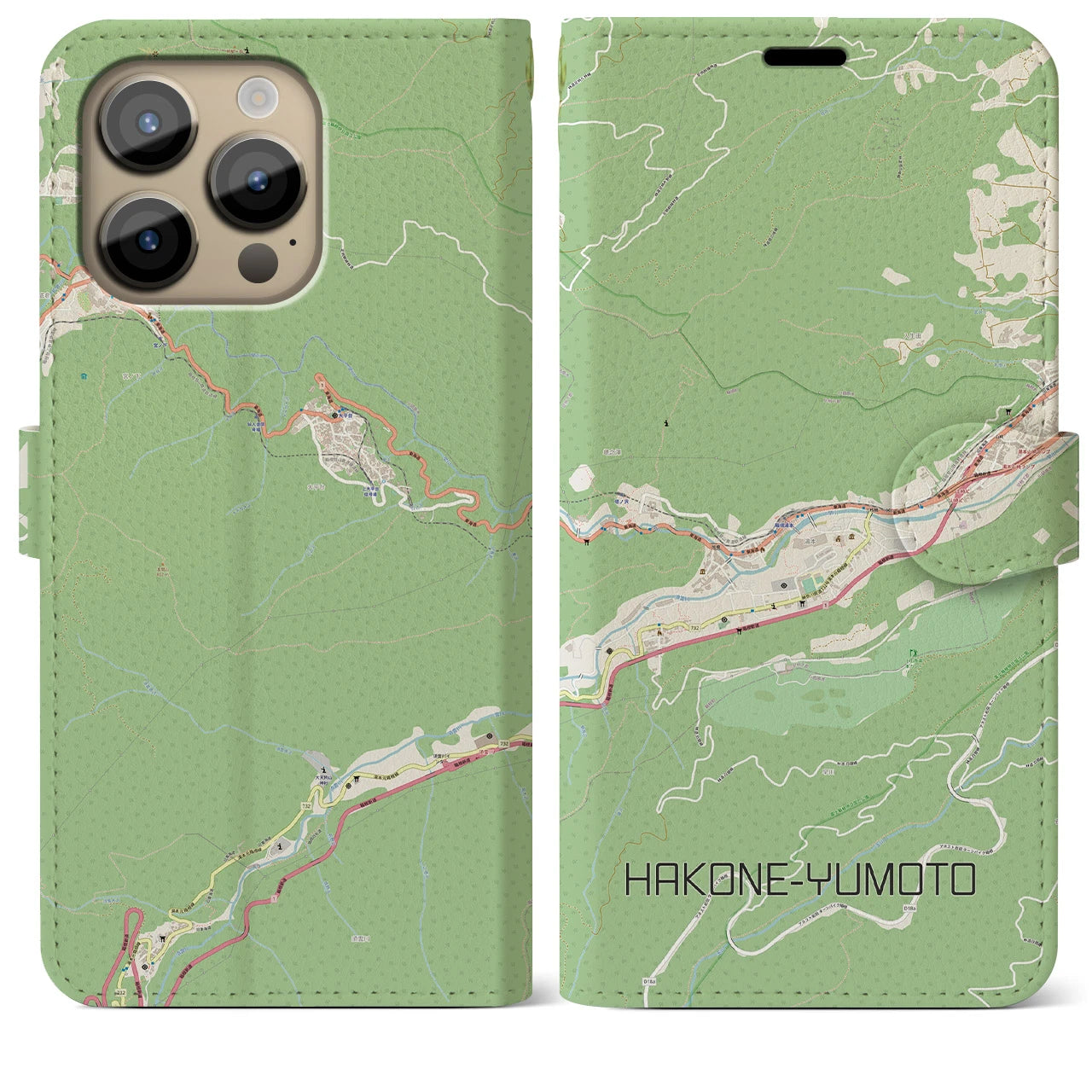 【箱根湯本(神奈川県)】地図柄iPhoneケース(手帳タイプ)ナチュラル・iPhone 14 Pro Max 用