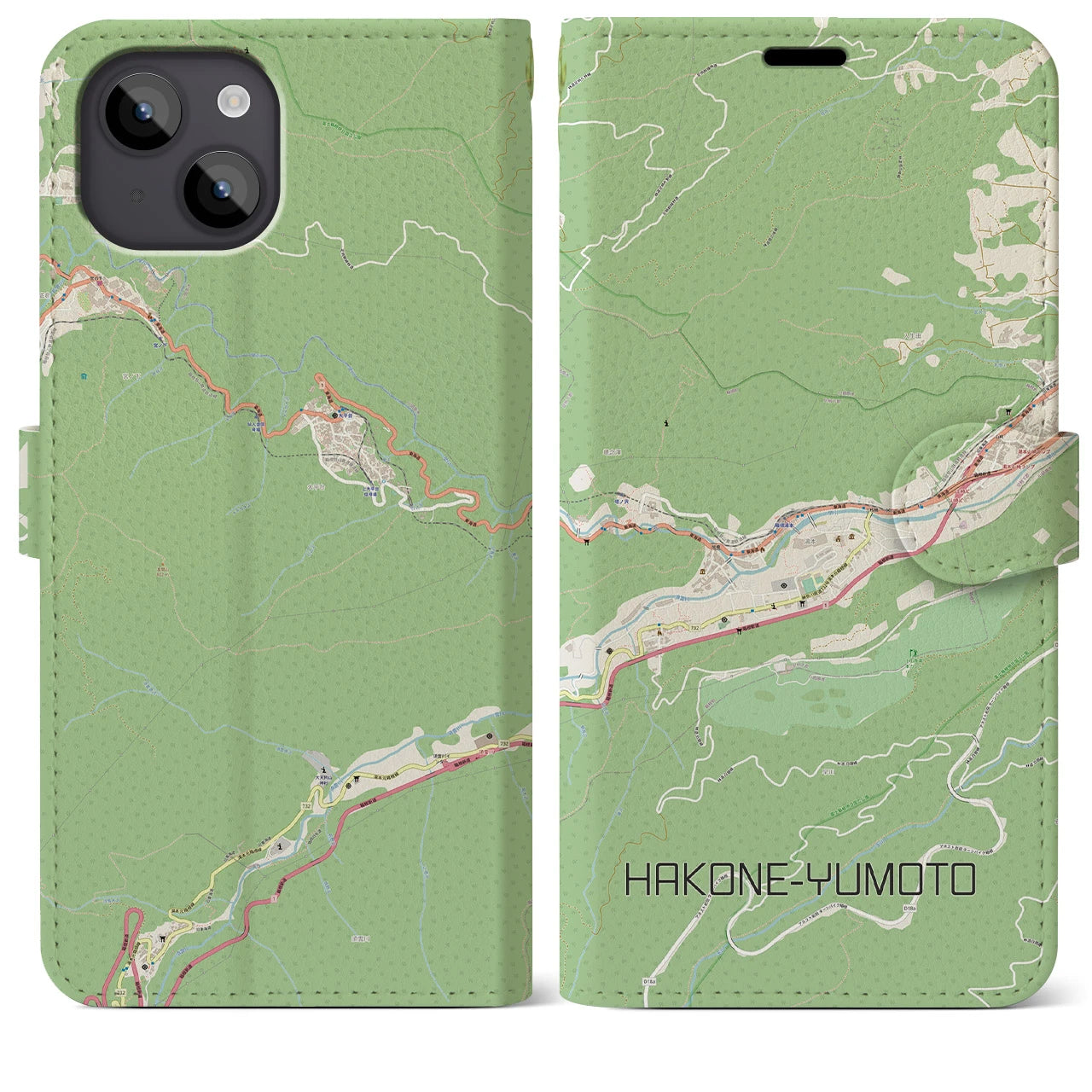 【箱根湯本(神奈川県)】地図柄iPhoneケース(手帳タイプ)ナチュラル・iPhone 14 Plus 用