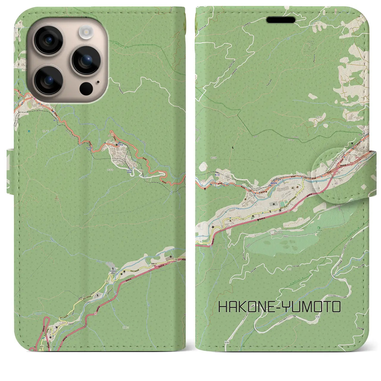【箱根湯本(神奈川県)】地図柄iPhoneケース(手帳タイプ)ナチュラル・iPhone 16 Plus 用