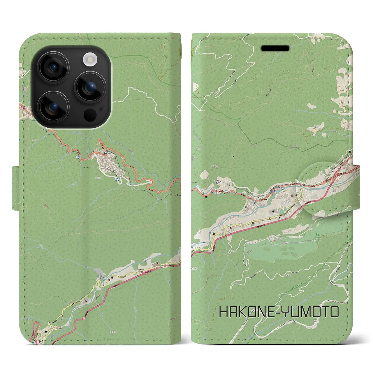 【箱根湯本(神奈川県)】地図柄iPhoneケース(手帳タイプ)