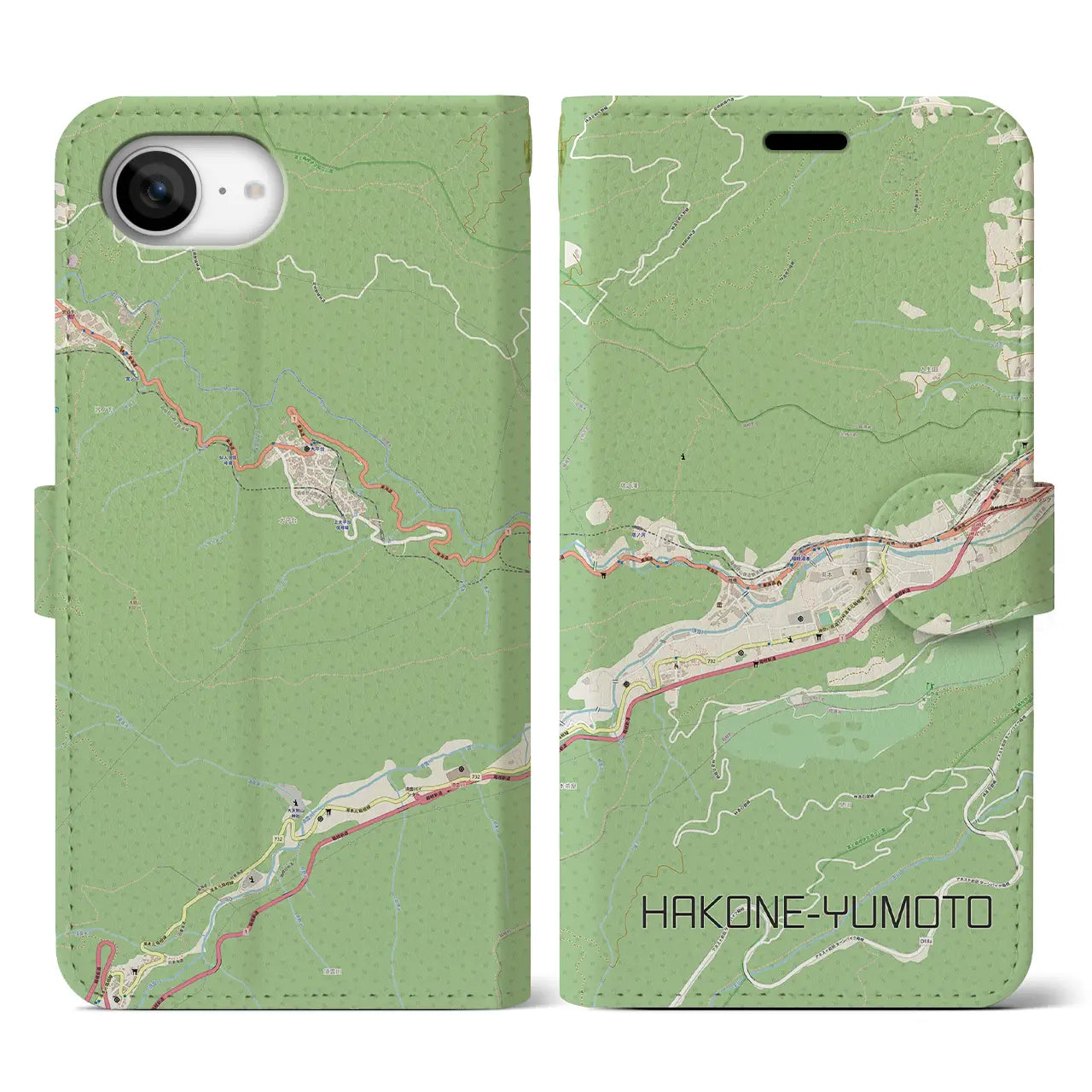 【箱根湯本(神奈川県)】地図柄iPhoneケース(手帳タイプ)