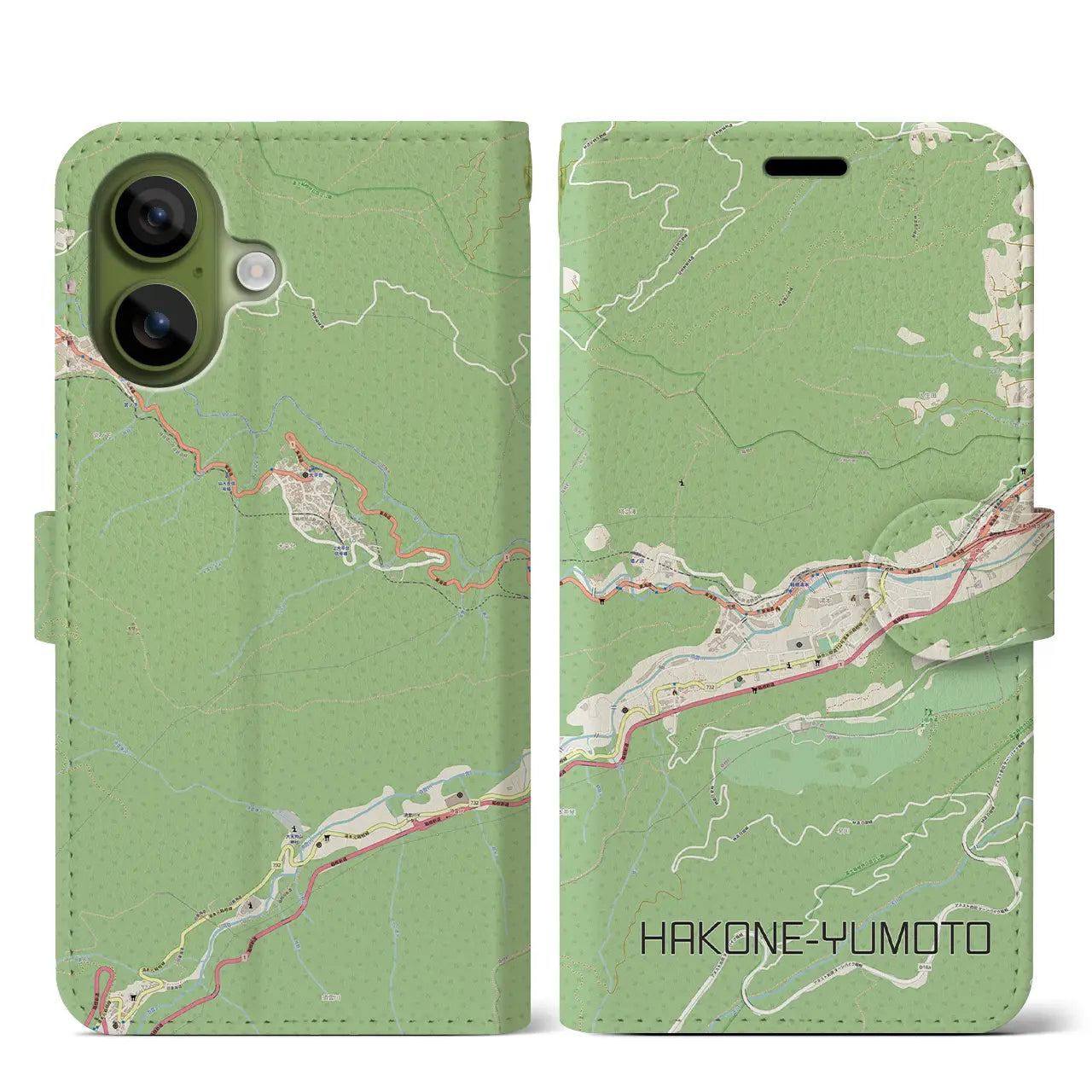 【箱根湯本(神奈川県)】地図柄iPhoneケース(手帳タイプ)ナチュラル・iPhone 17 Pro Max 用
