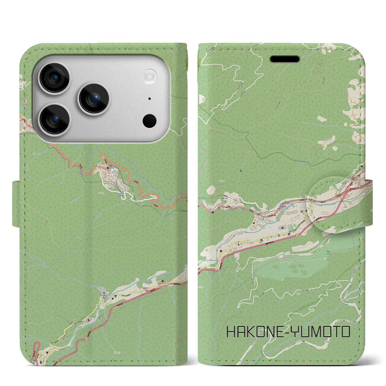 【箱根湯本(神奈川県)】地図柄iPhoneケース(手帳タイプ)モノトーン・iPhone 17 Pro Max 用