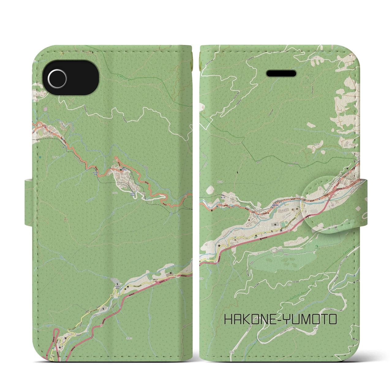 【箱根湯本(神奈川県)】地図柄iPhoneケース(手帳タイプ)ナチュラル・iPhone SE(第3 / 第2世代) / 8 / 7 / 6s / 6 用
