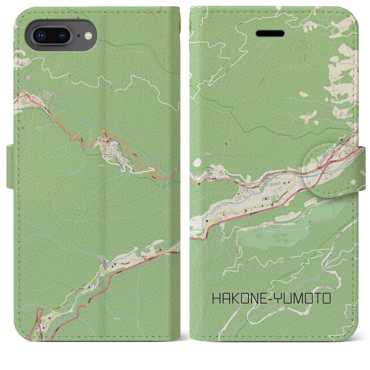 【箱根湯本(神奈川県)】地図柄iPhoneケース(手帳タイプ)ナチュラル・iPhone 8Plus /7Plus / 6sPlus / 6Plus 用