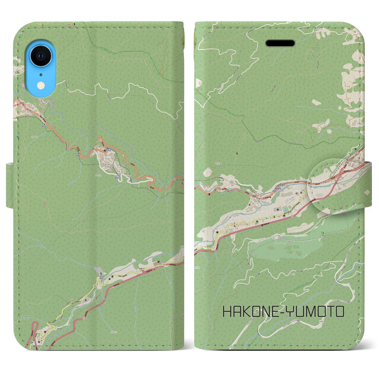 【箱根湯本(神奈川県)】地図柄iPhoneケース(手帳タイプ)ナチュラル・iPhone XR 用