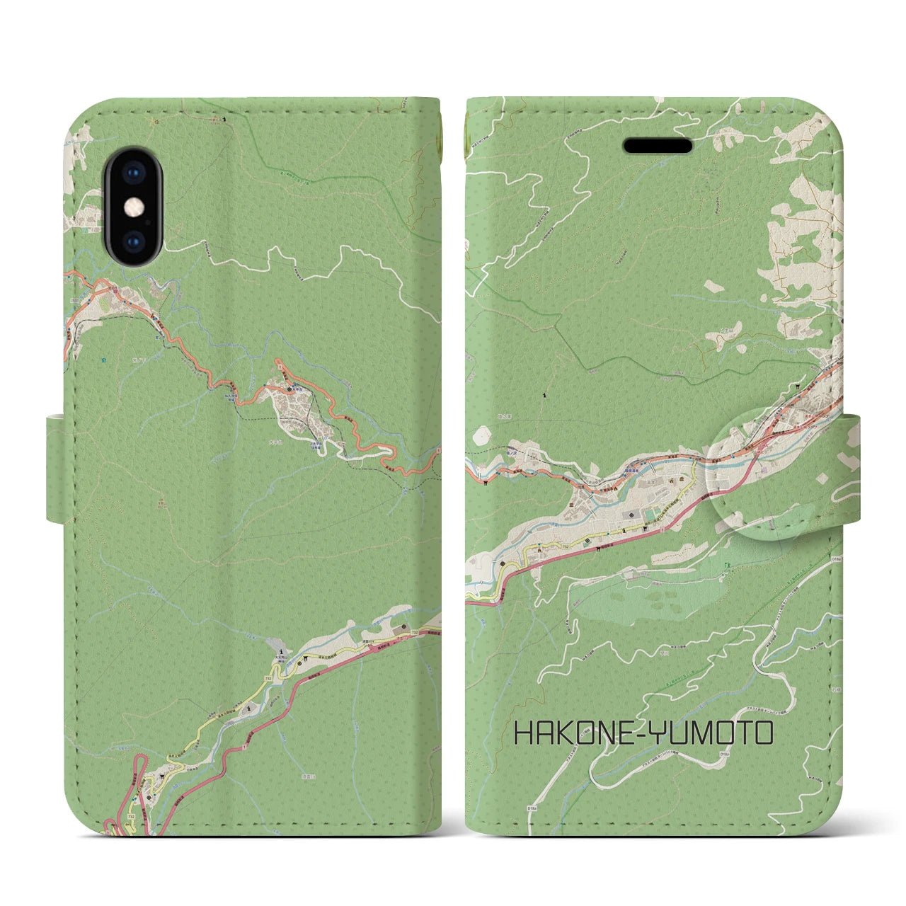 【箱根湯本(神奈川県)】地図柄iPhoneケース(手帳タイプ)ナチュラル・iPhone XS / X 用