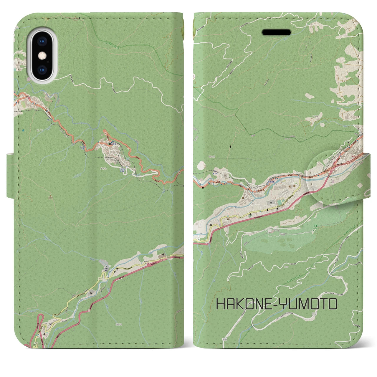 【箱根湯本(神奈川県)】地図柄iPhoneケース(手帳タイプ)ナチュラル・iPhone XS Max 用