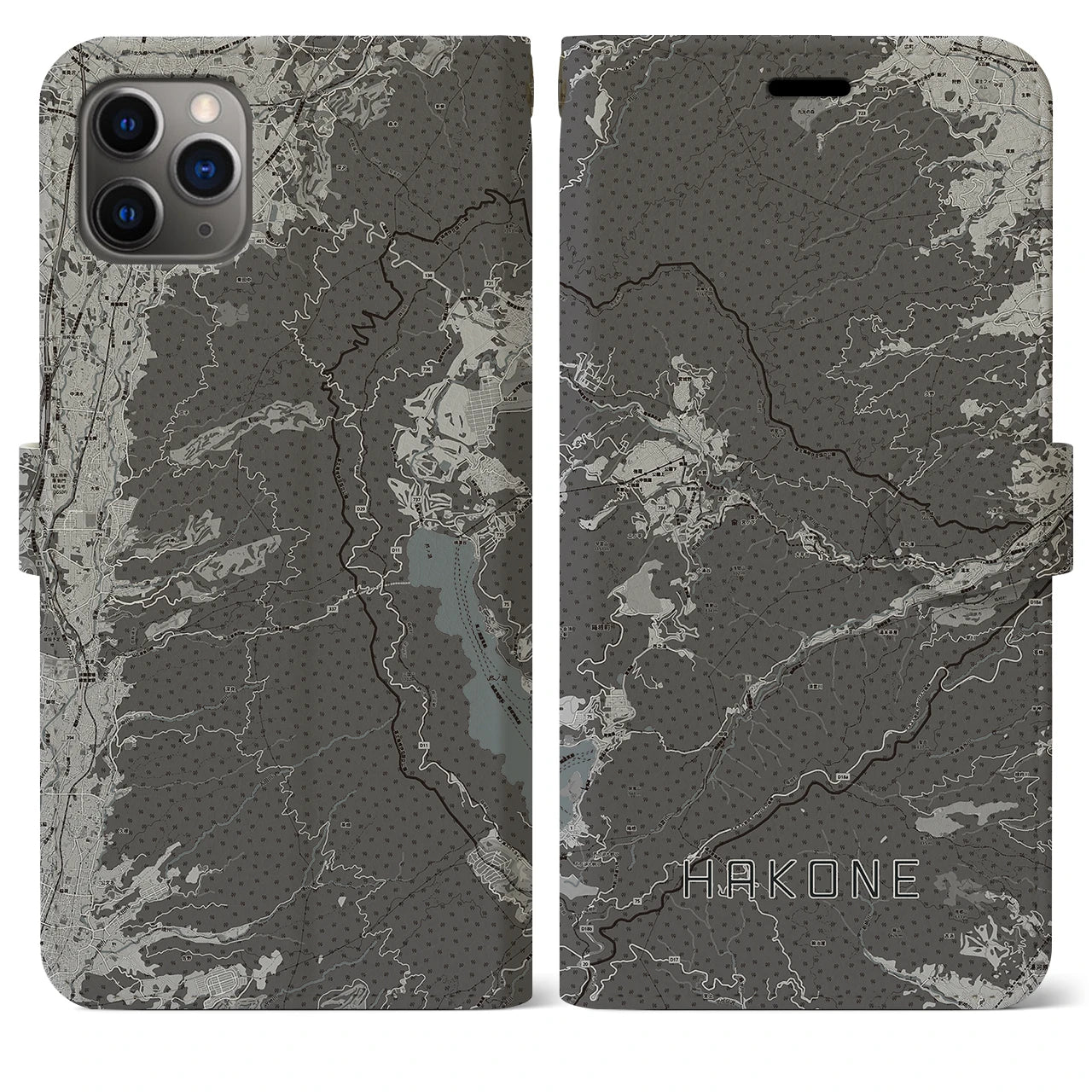 【箱根(神奈川県)】地図柄iPhoneケース(手帳タイプ)モノトーン・iPhone 11 Pro Max 用