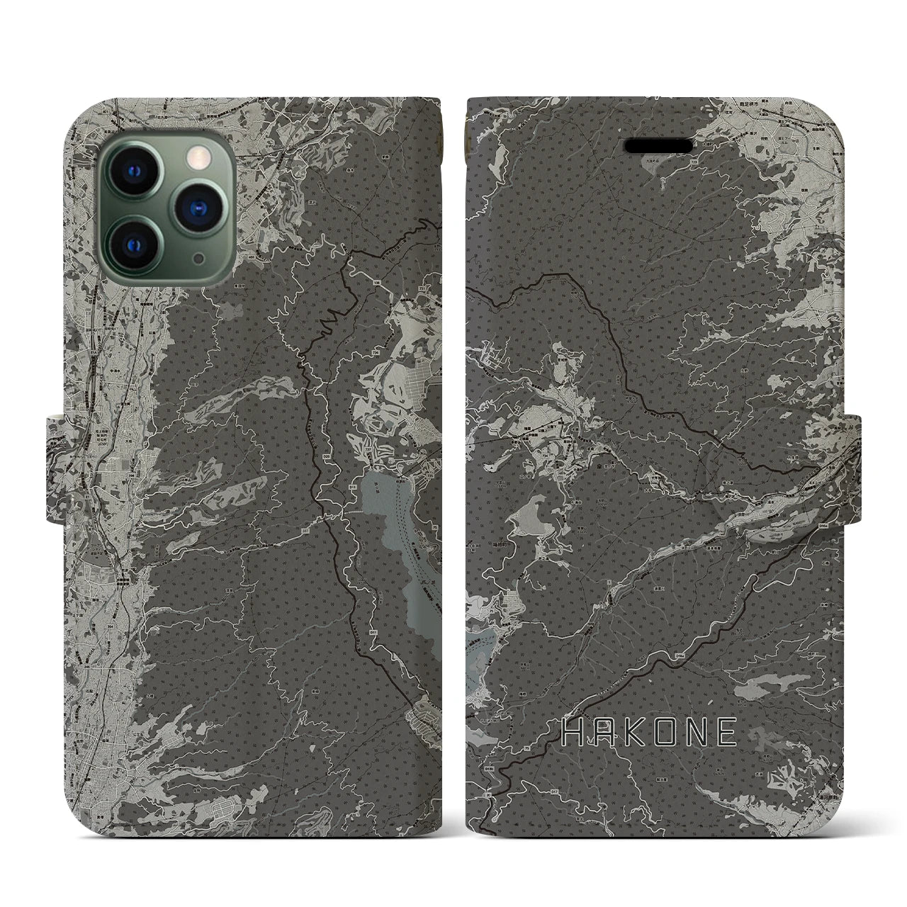 【箱根(神奈川県)】地図柄iPhoneケース(手帳タイプ)モノトーン・iPhone 11 Pro 用