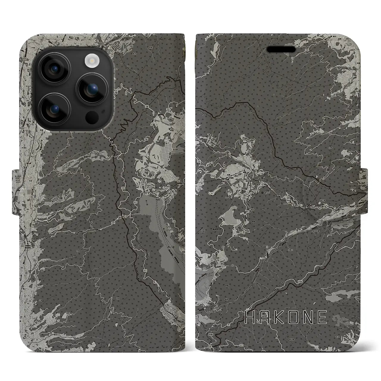【箱根(神奈川県)】地図柄iPhoneケース(手帳タイプ)モノトーン・iPhone 16 用