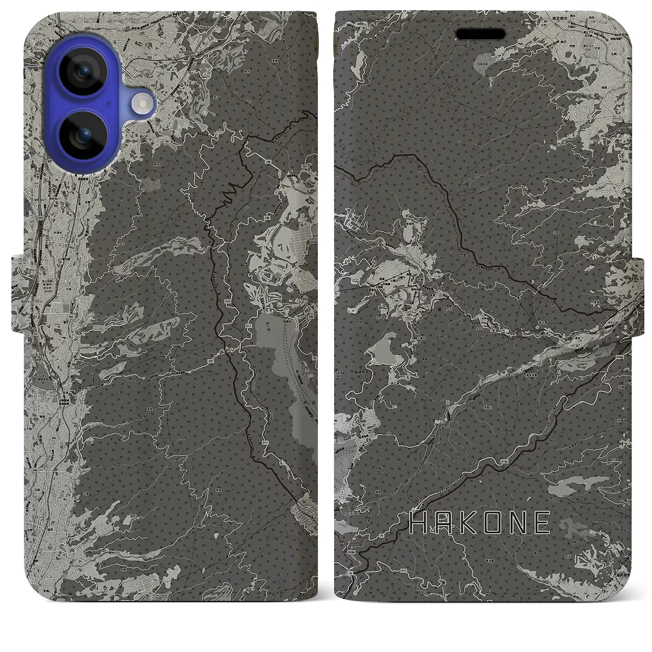 【箱根(神奈川県)】地図柄iPhoneケース(手帳タイプ)モノトーン・iPhone 16 Pro Max 用