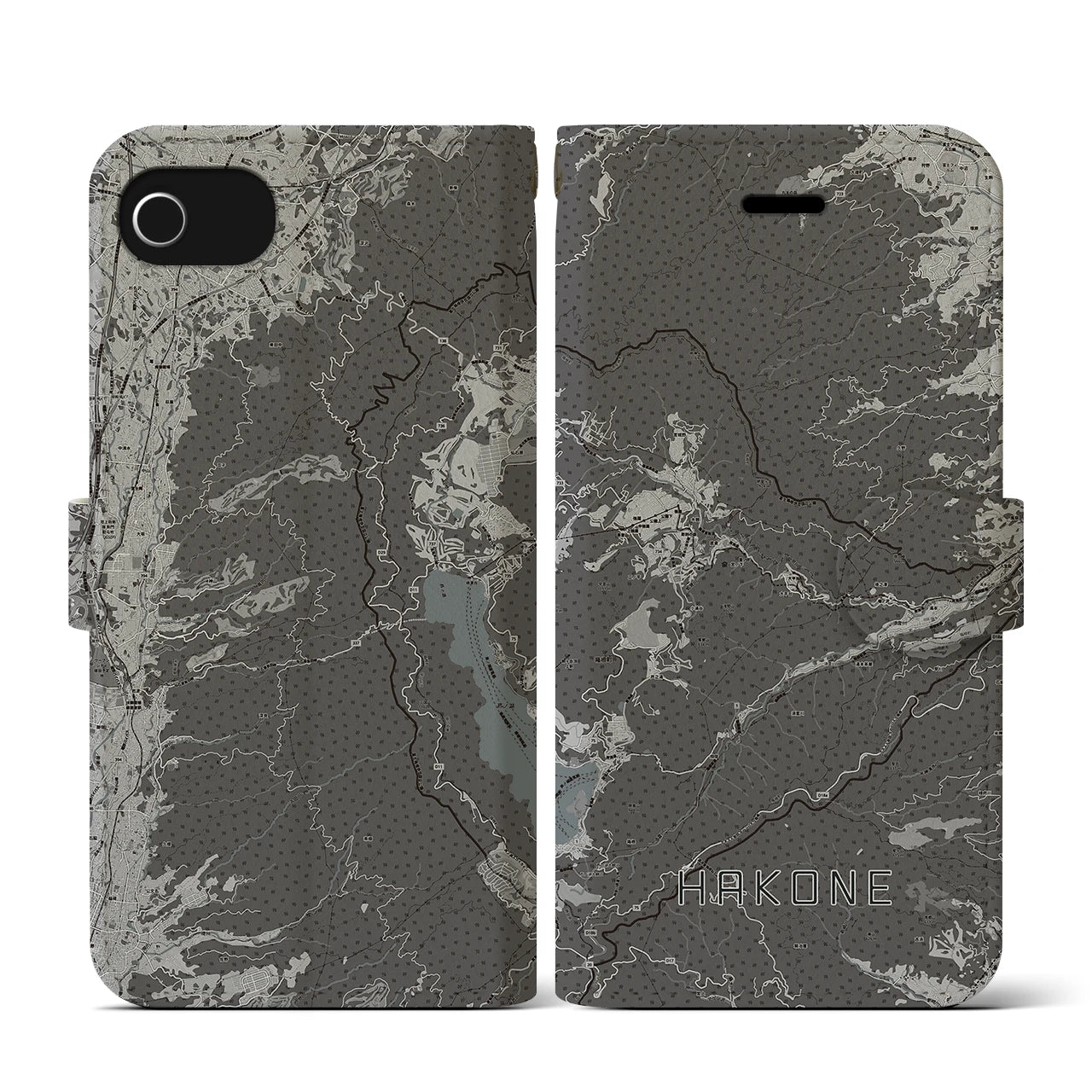 【箱根(神奈川県)】地図柄iPhoneケース(手帳タイプ)モノトーン・iPhone SE(第3 / 第2世代) / 8 / 7 / 6s / 6 用