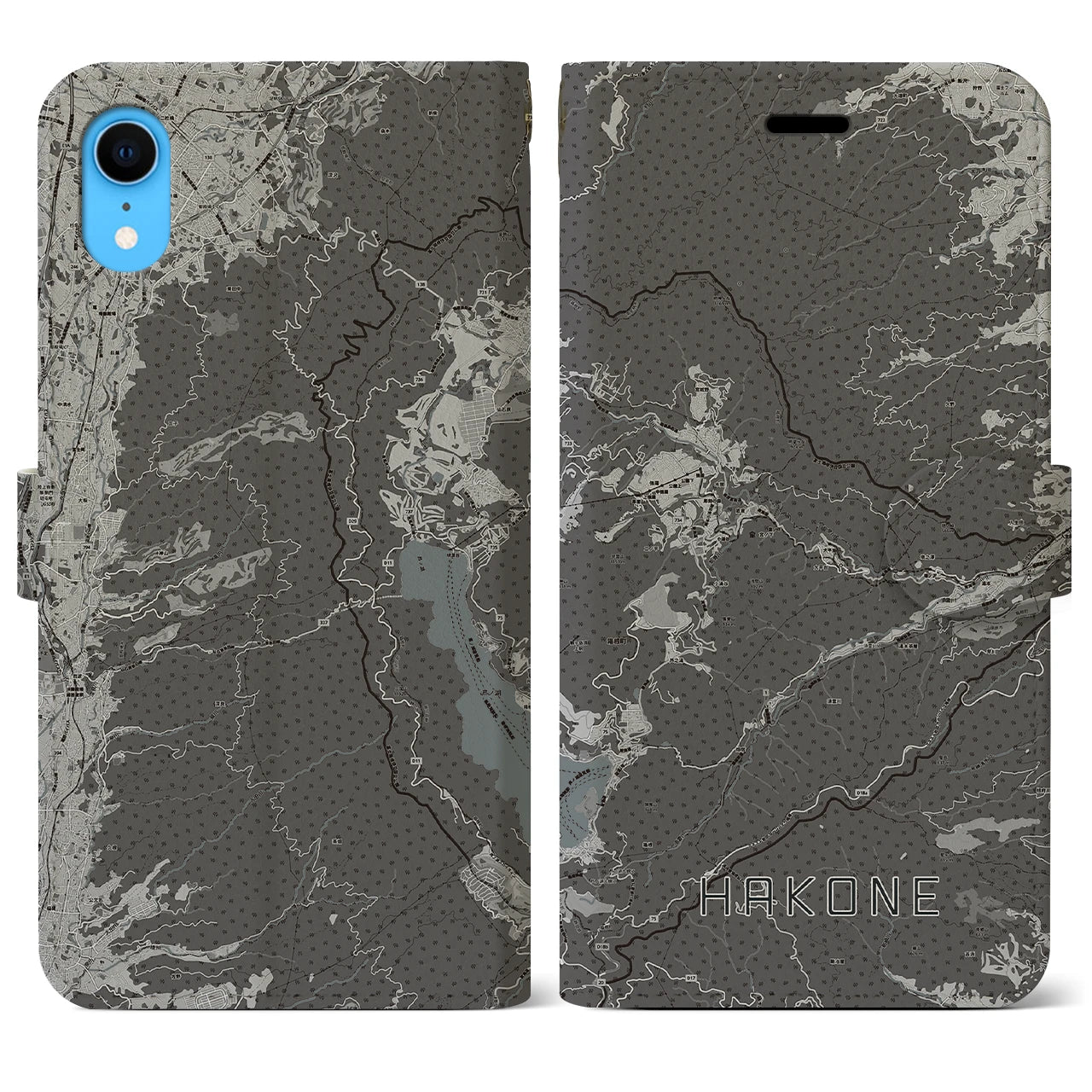 【箱根(神奈川県)】地図柄iPhoneケース(手帳タイプ)モノトーン・iPhone XR 用