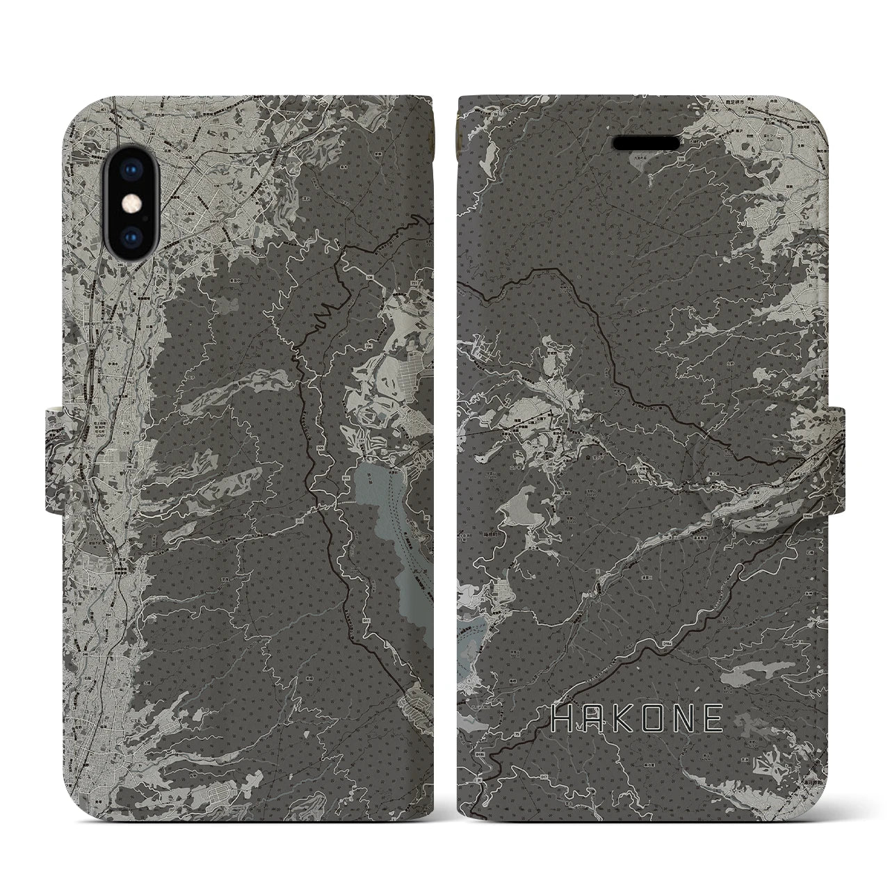 【箱根(神奈川県)】地図柄iPhoneケース(手帳タイプ)モノトーン・iPhone XS / X 用