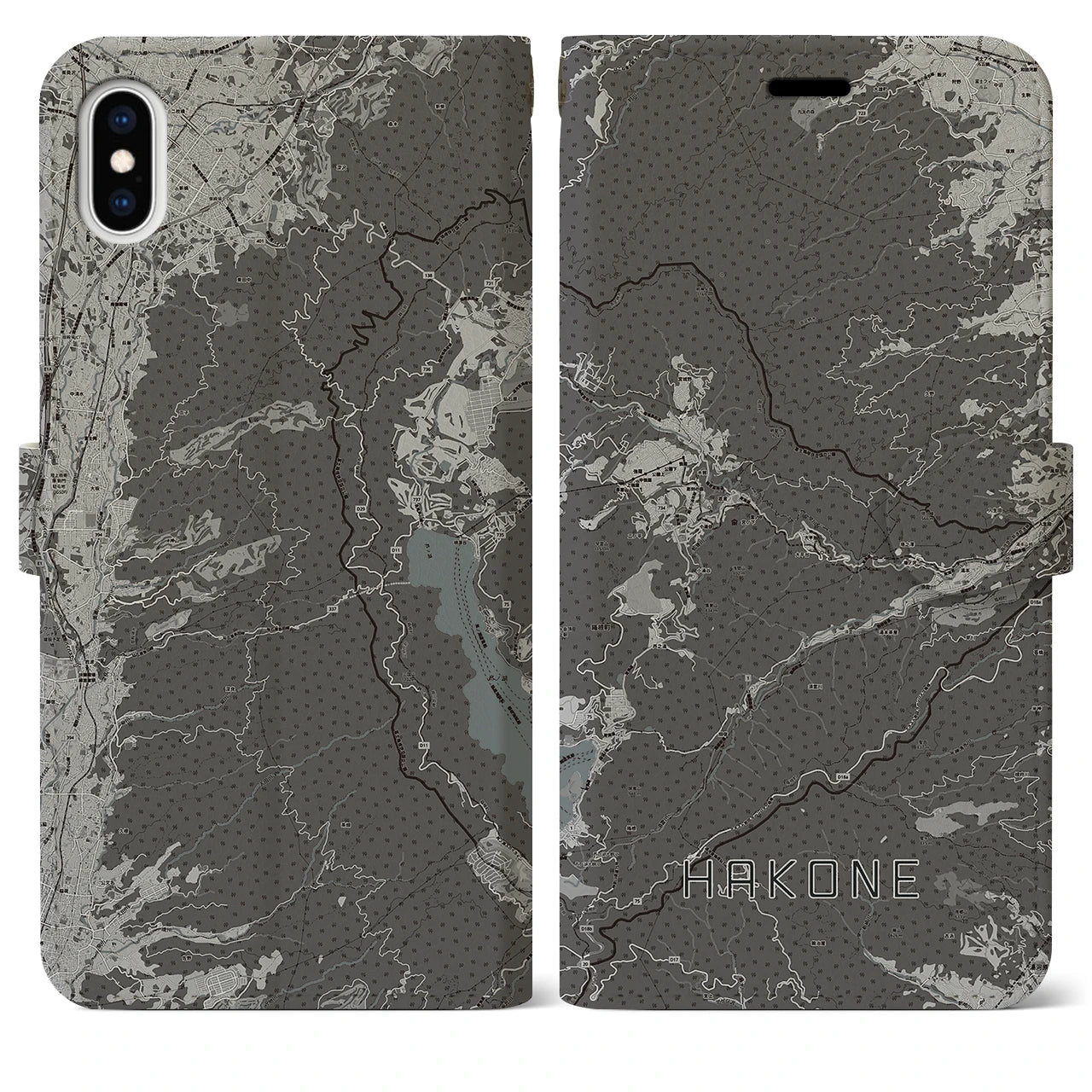 【箱根(神奈川県)】地図柄iPhoneケース(手帳タイプ)モノトーン・iPhone XS Max 用