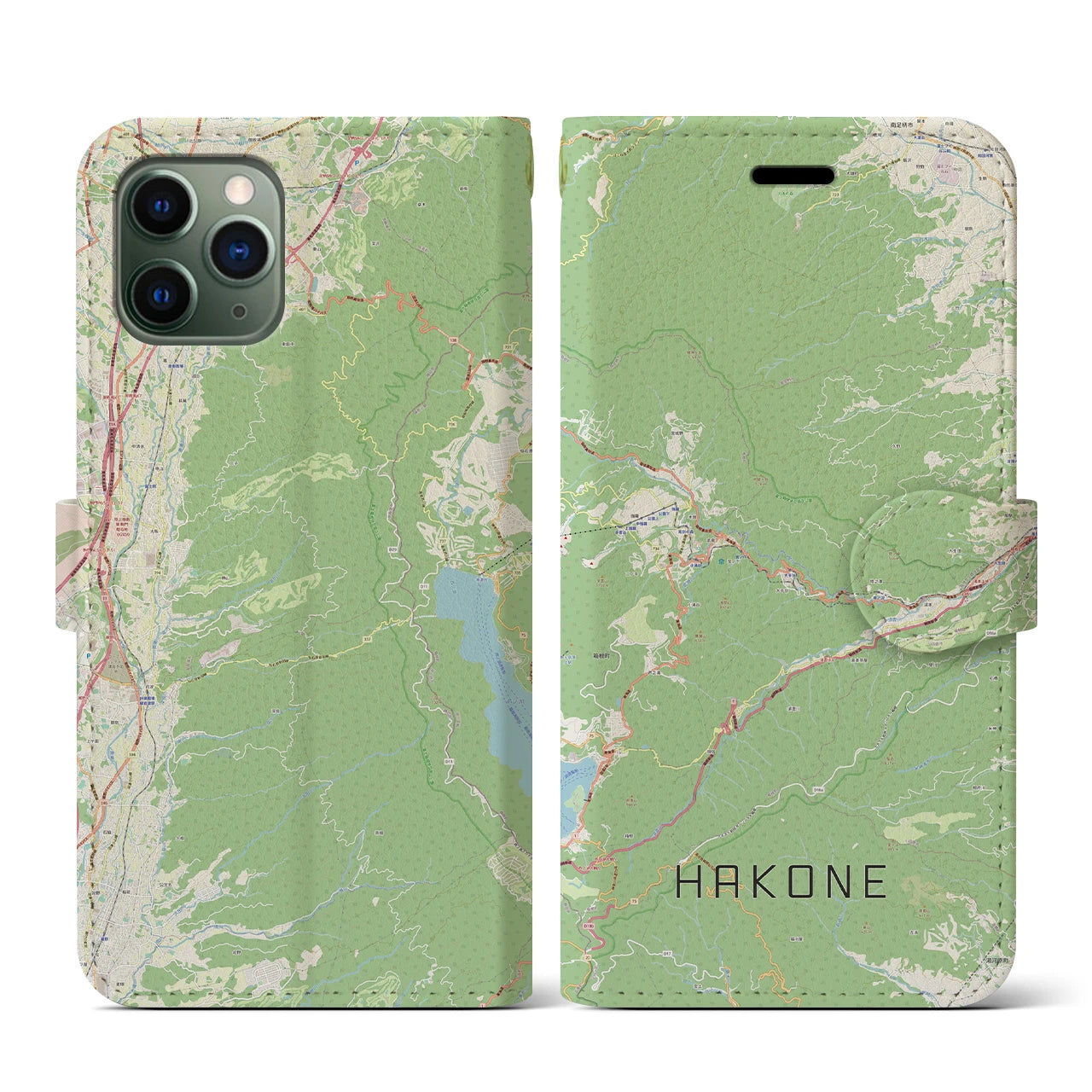 【箱根(神奈川県)】地図柄iPhoneケース(手帳タイプ)ナチュラル・iPhone 11 Pro 用