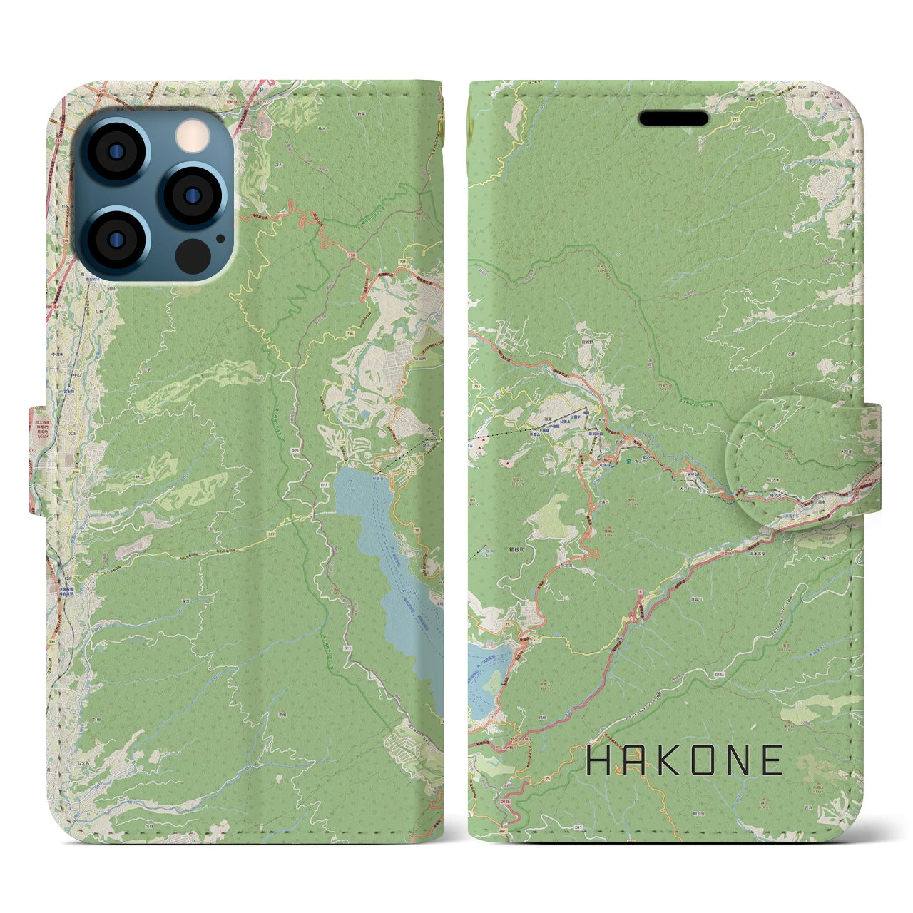 【箱根(神奈川県)】地図柄iPhoneケース(手帳タイプ)ナチュラル・iPhone 12 / 12 Pro 用