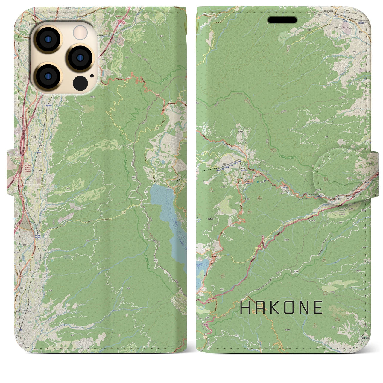 【箱根(神奈川県)】地図柄iPhoneケース(手帳タイプ)ナチュラル・iPhone 12 Pro Max 用