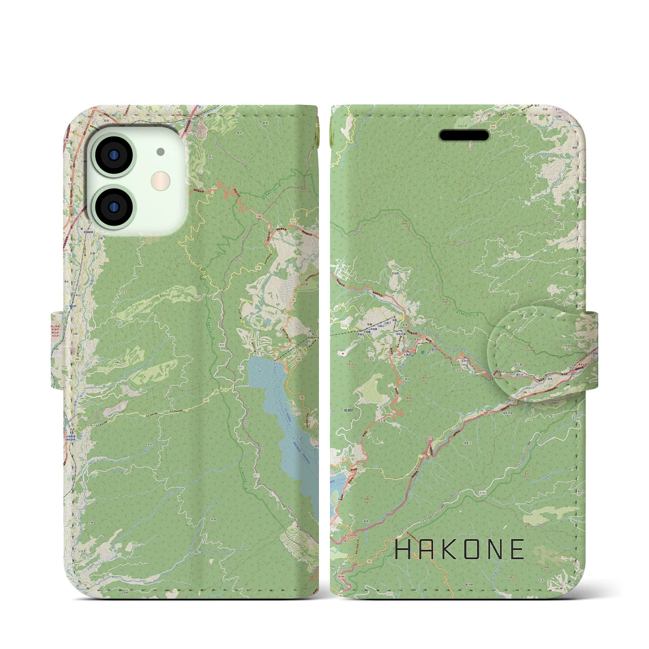 【箱根(神奈川県)】地図柄iPhoneケース(手帳タイプ)ナチュラル・iPhone 12 mini 用
